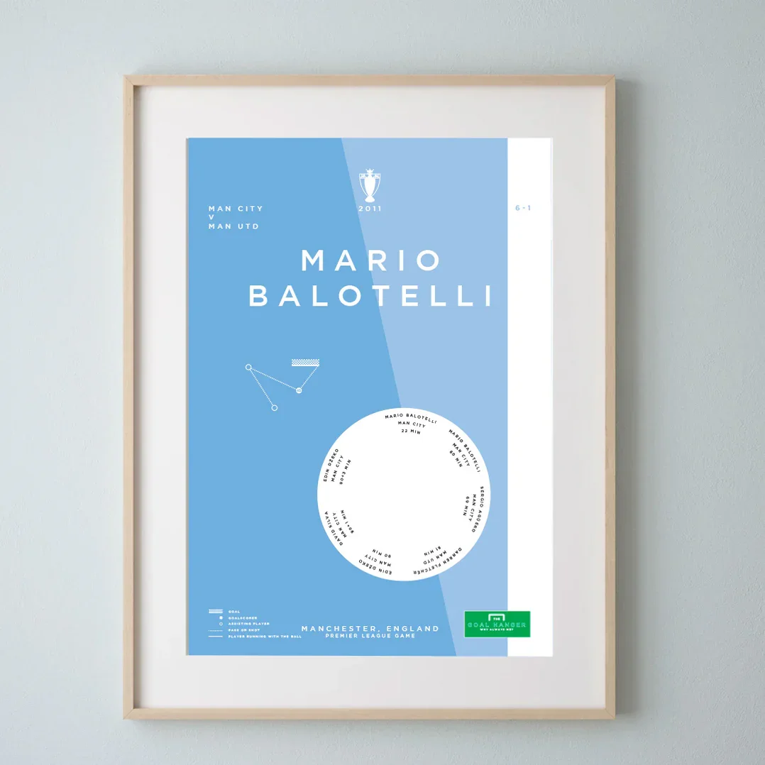 Mario Balotelli: Man City v Man Utd 2011 A4 Print - £15.00