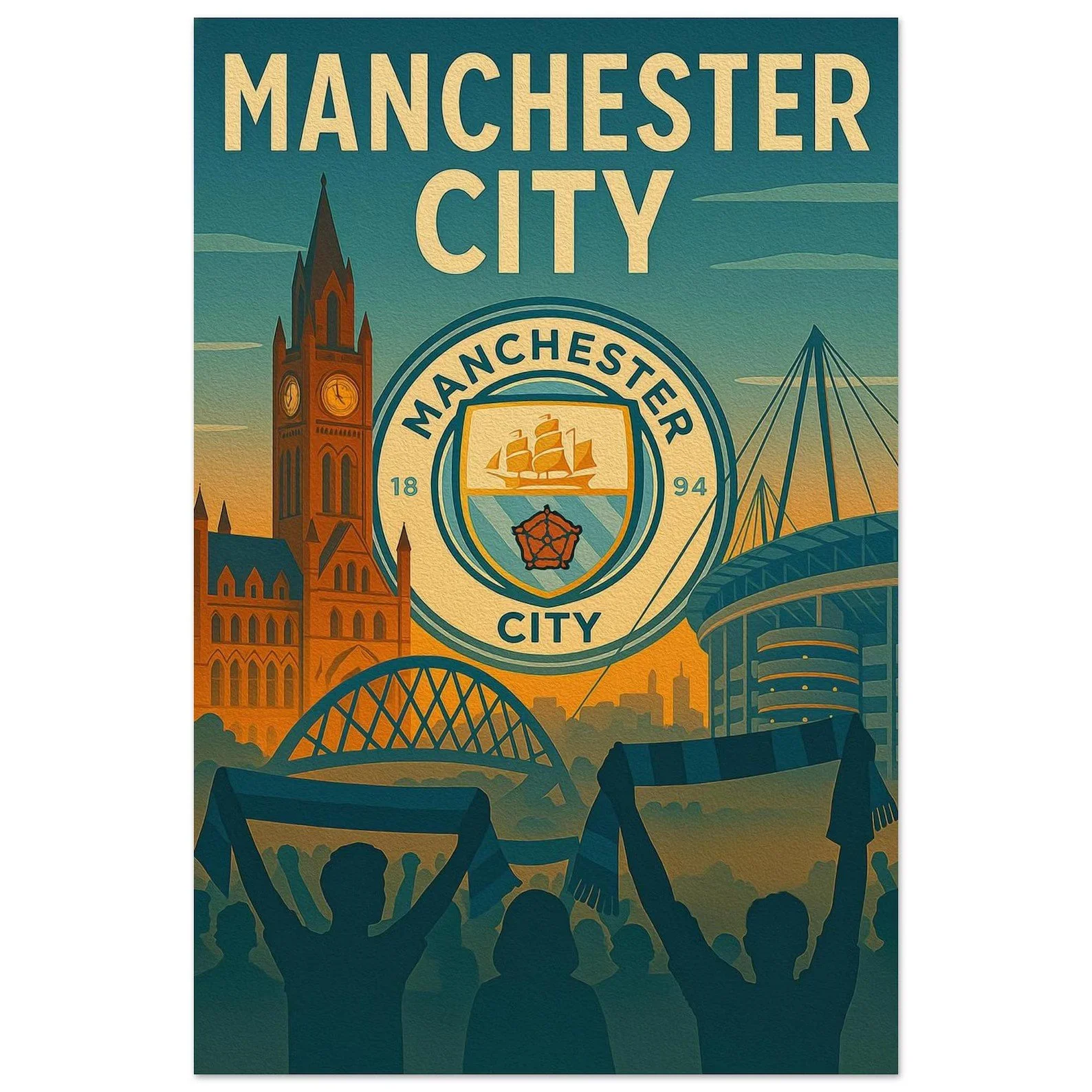 Manchester City Fc Etihad Stadium Vintage Travel Poster | 40cm x 60cm - £33.98