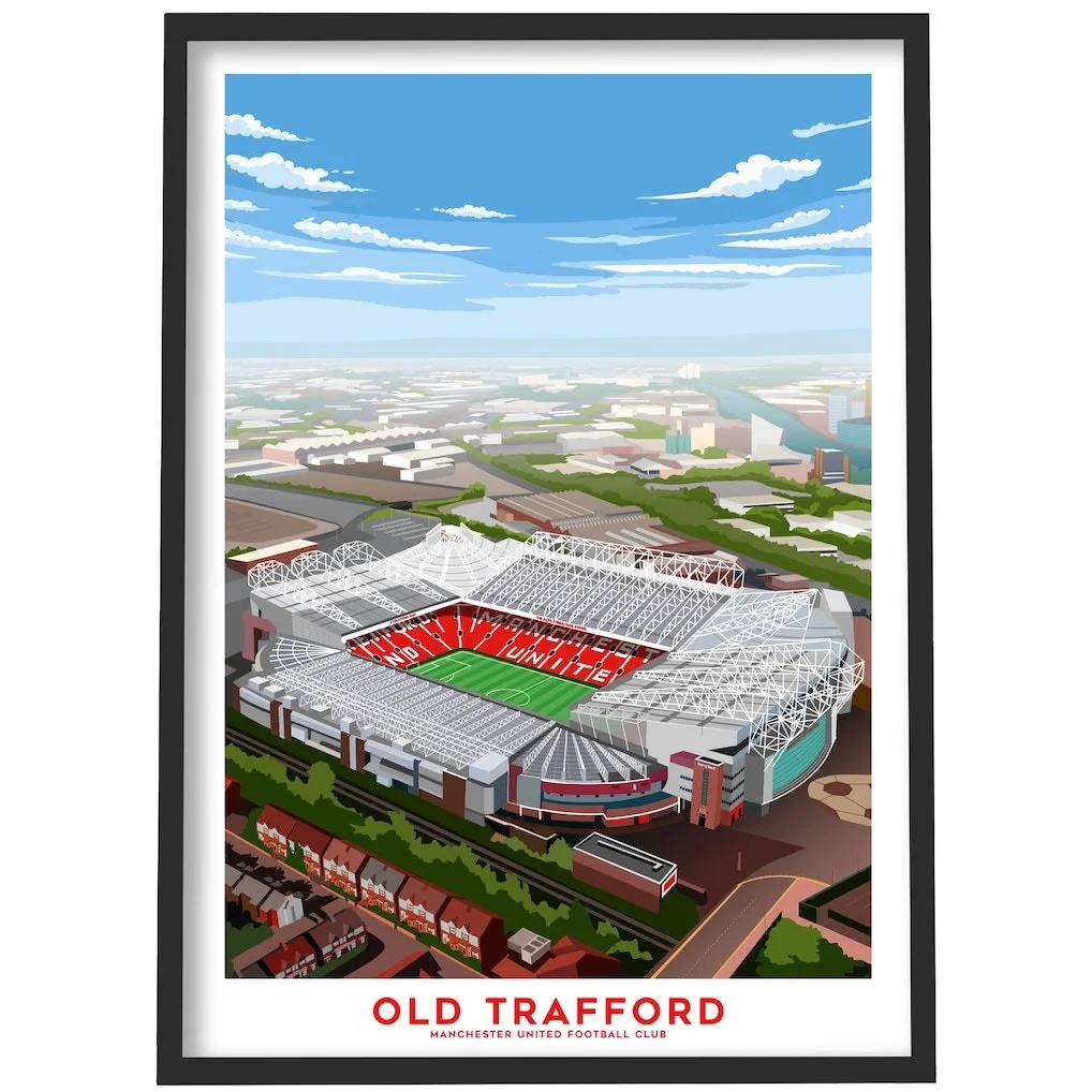 Manchester United Old Trafford Aerial Illustration Framed Print - A3 - £26.24
