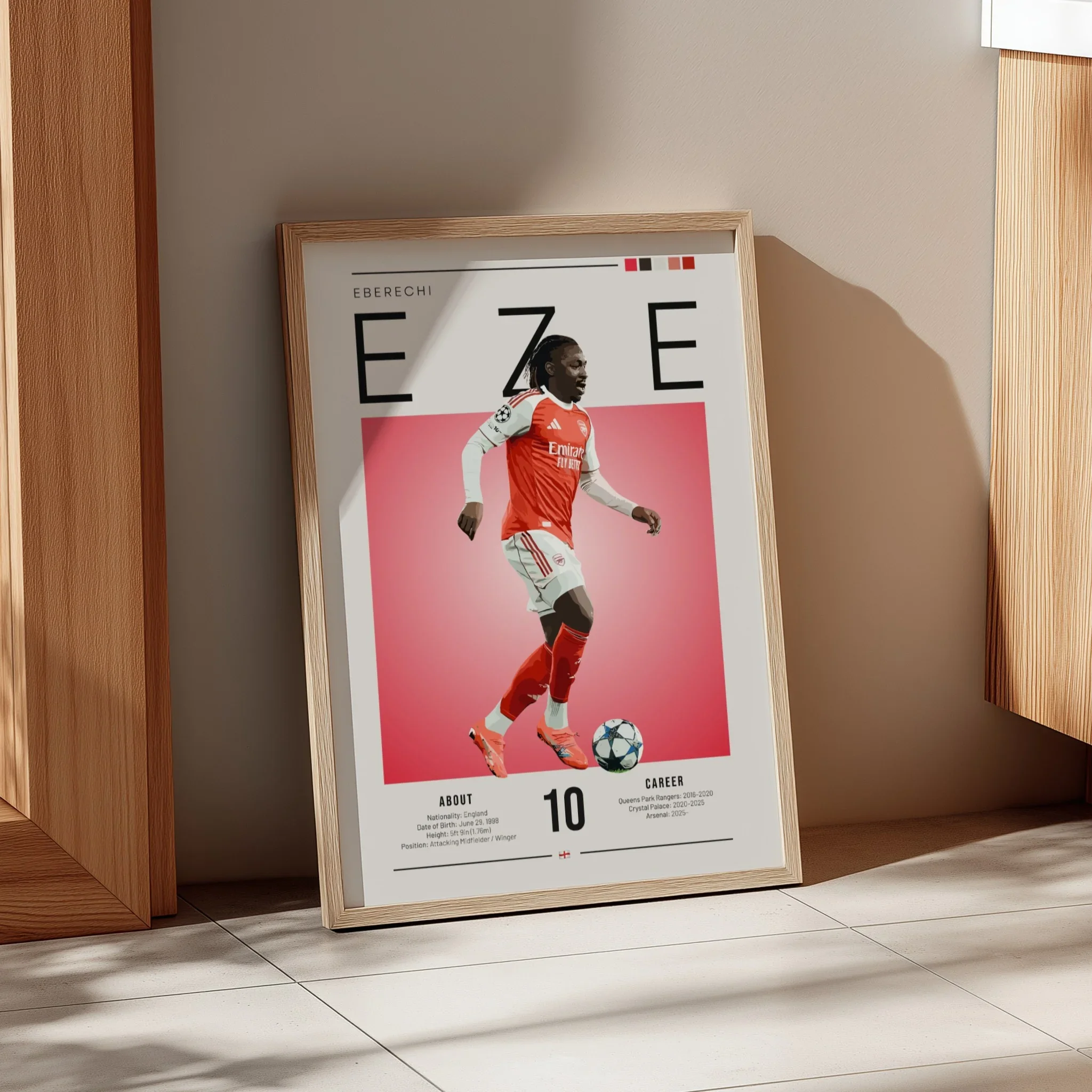 Eberechi Eze Poster - Arsenal Football Player Print A4 Natural Oak Frame
 £32.90 