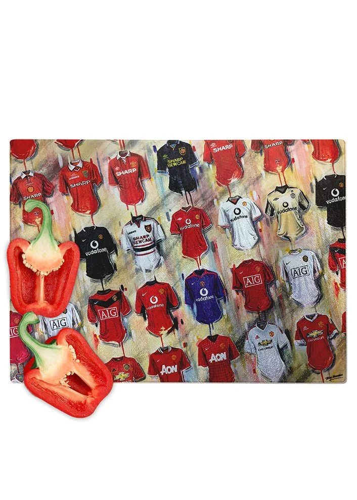 Man United FC Shirts | A Red Devil's Collection Chopping Board | Terry Kneeshaw Art - £34.99