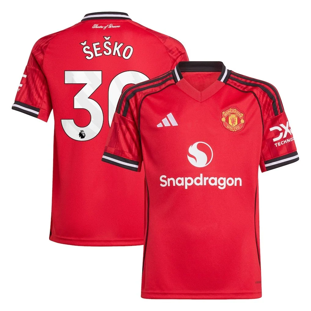 Manchester United adidas Home Shirt 2025-26 - Kids with Šeško 30 printing - £75.00