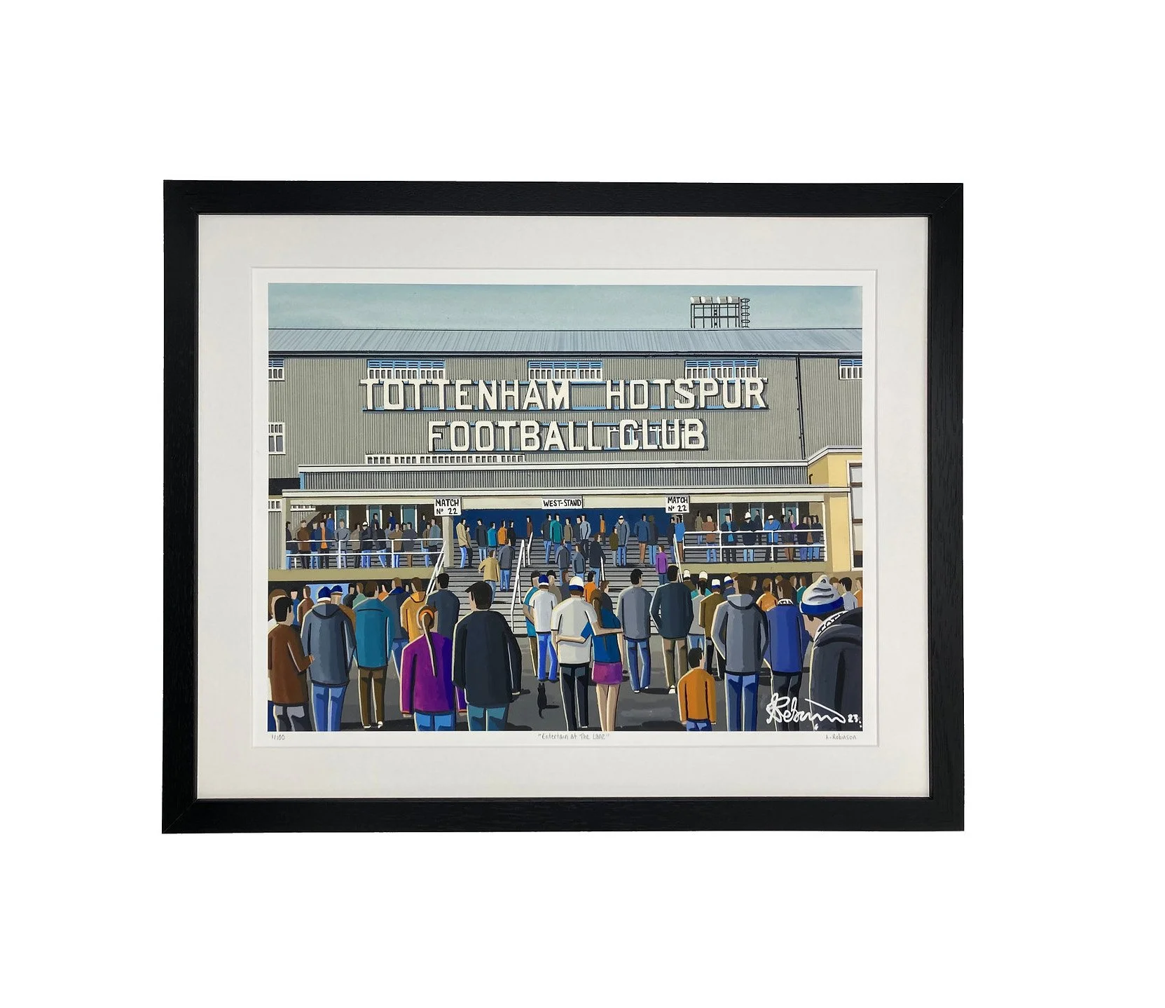 Tottenham Hotspur FC Stadium | White Hart Lane | Andrew Robinson Art | 20in x 16in Retro Framed Art Print -£176.00