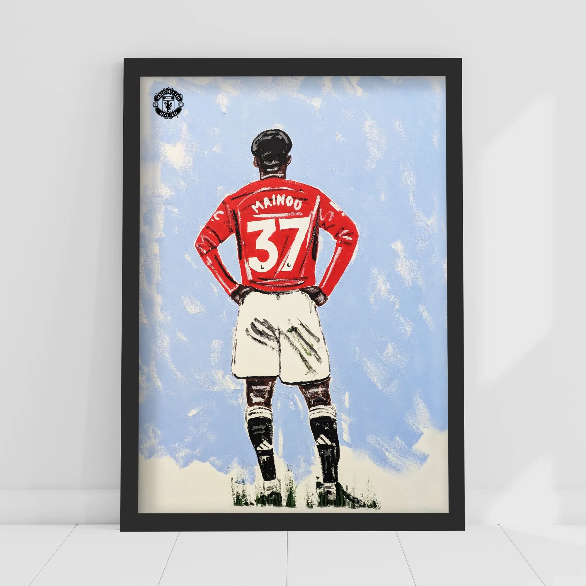 Manchester United FC Print - Mainoo Tony Denton Painted Poster A3 Framed - £24.99