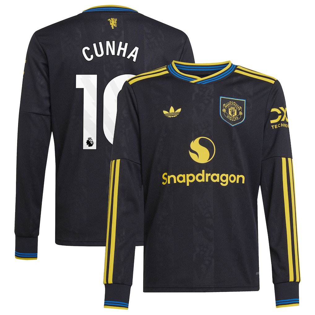 Manchester United adidas Third Shirt 2025-26 - Kids - Long Sleeve with Cunha 10 printing - £60.00