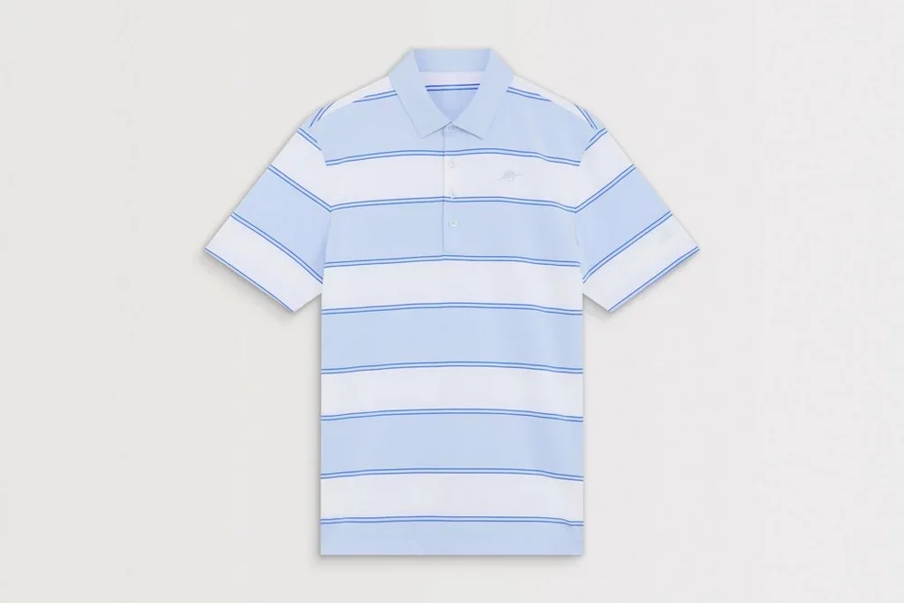 Arsenal adidas Golf Blue Striped Polo Shirt - £55.00