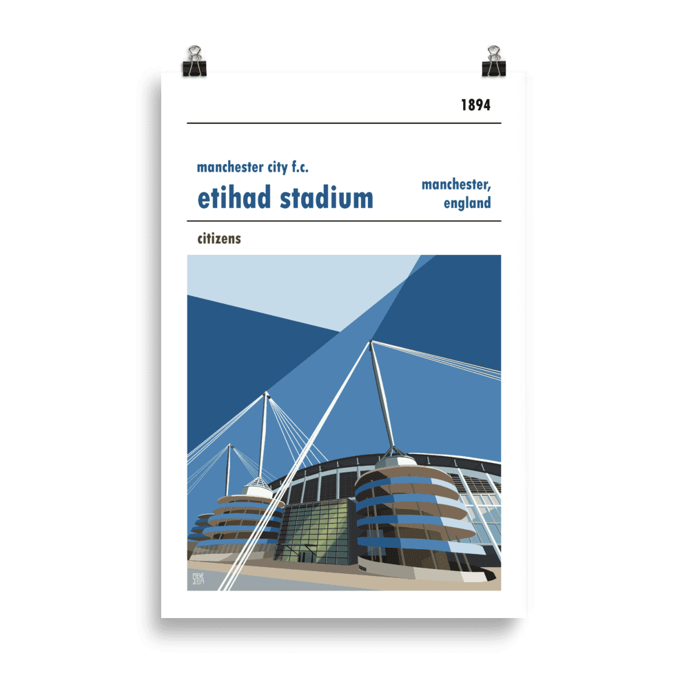 Retro look Etihad Stadium, Manchester City FC Print | 61cm x 91cm Clear Print - £26.00