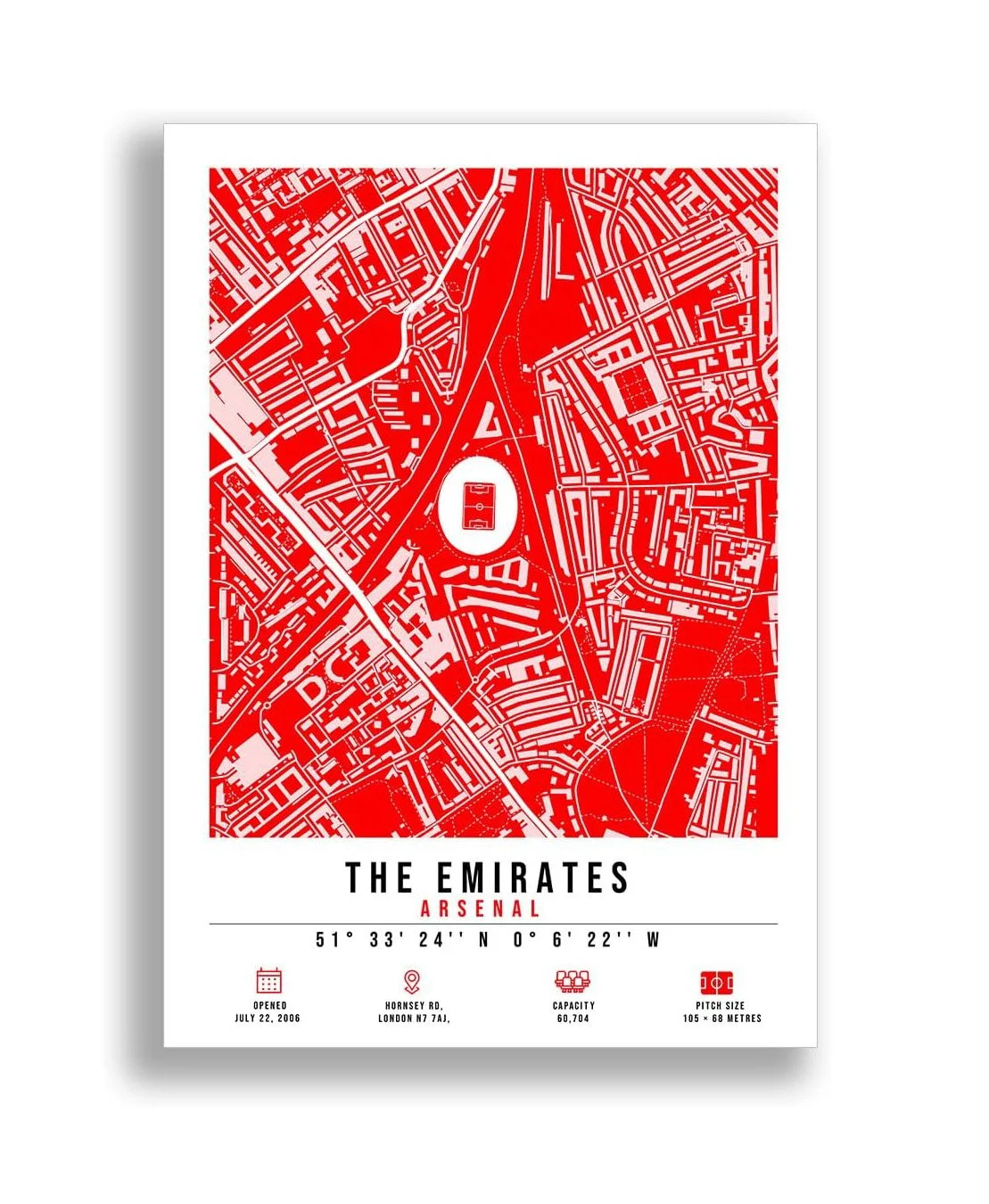 Arsenal FC Emirates Stadium Map A4/A3 Framed A4 - £6.99