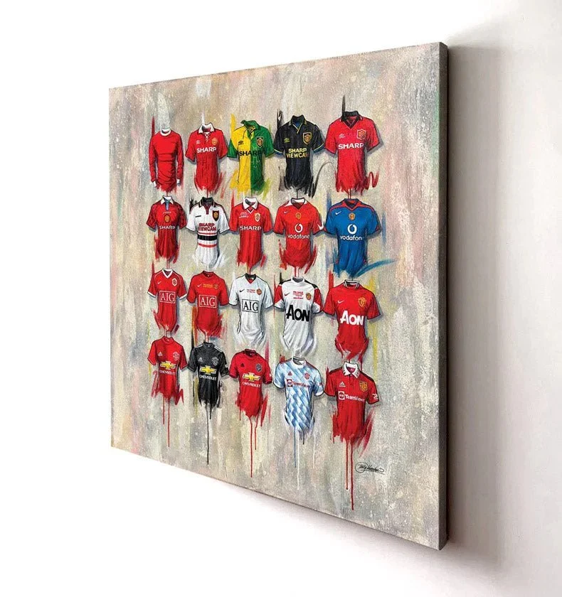 Terry Kneeshaw Art Manchester United Shirts 2022 30x30 Canvas Framed - £149.99