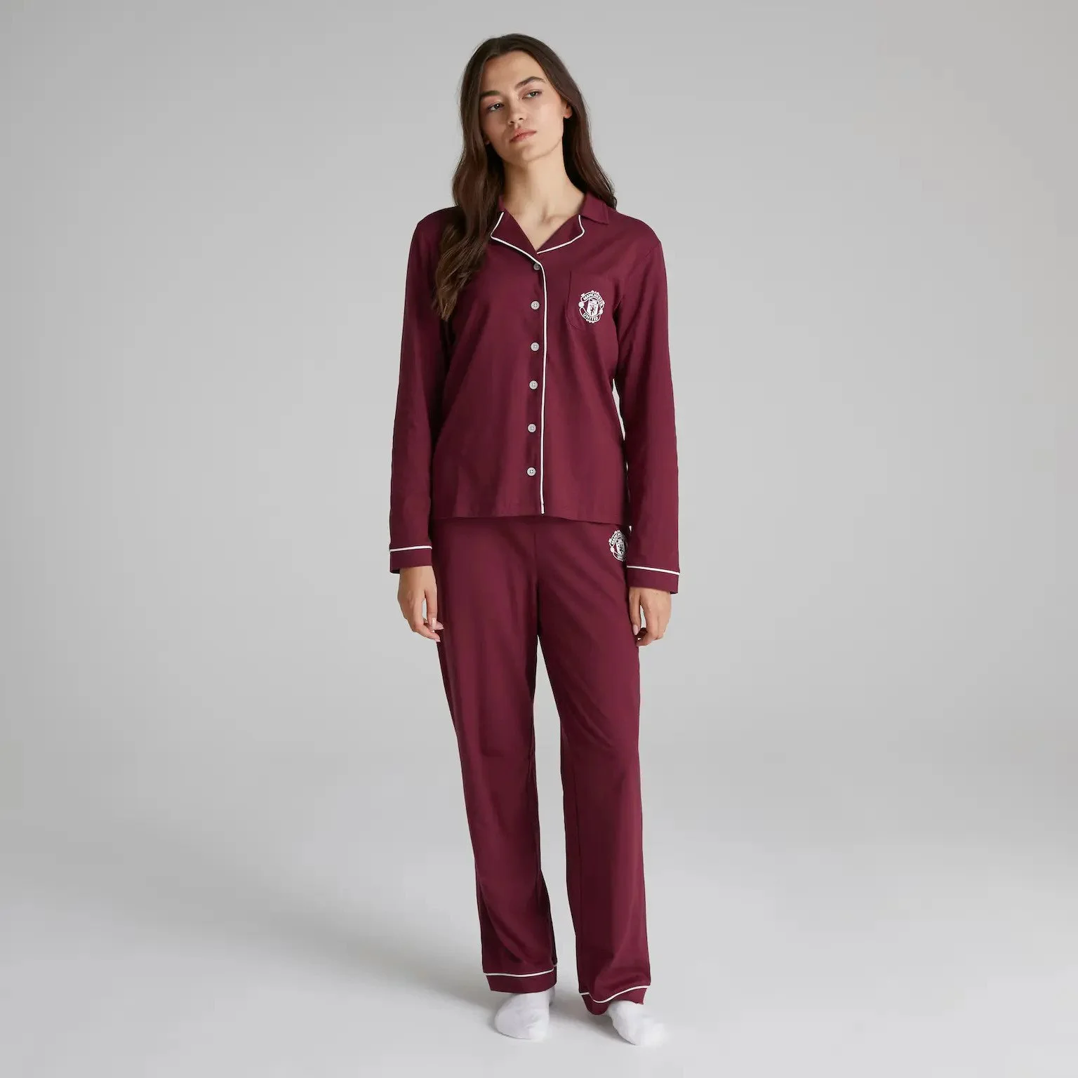 Manchester United Womens Button Through Pyjama Set Burgundy - £35.00