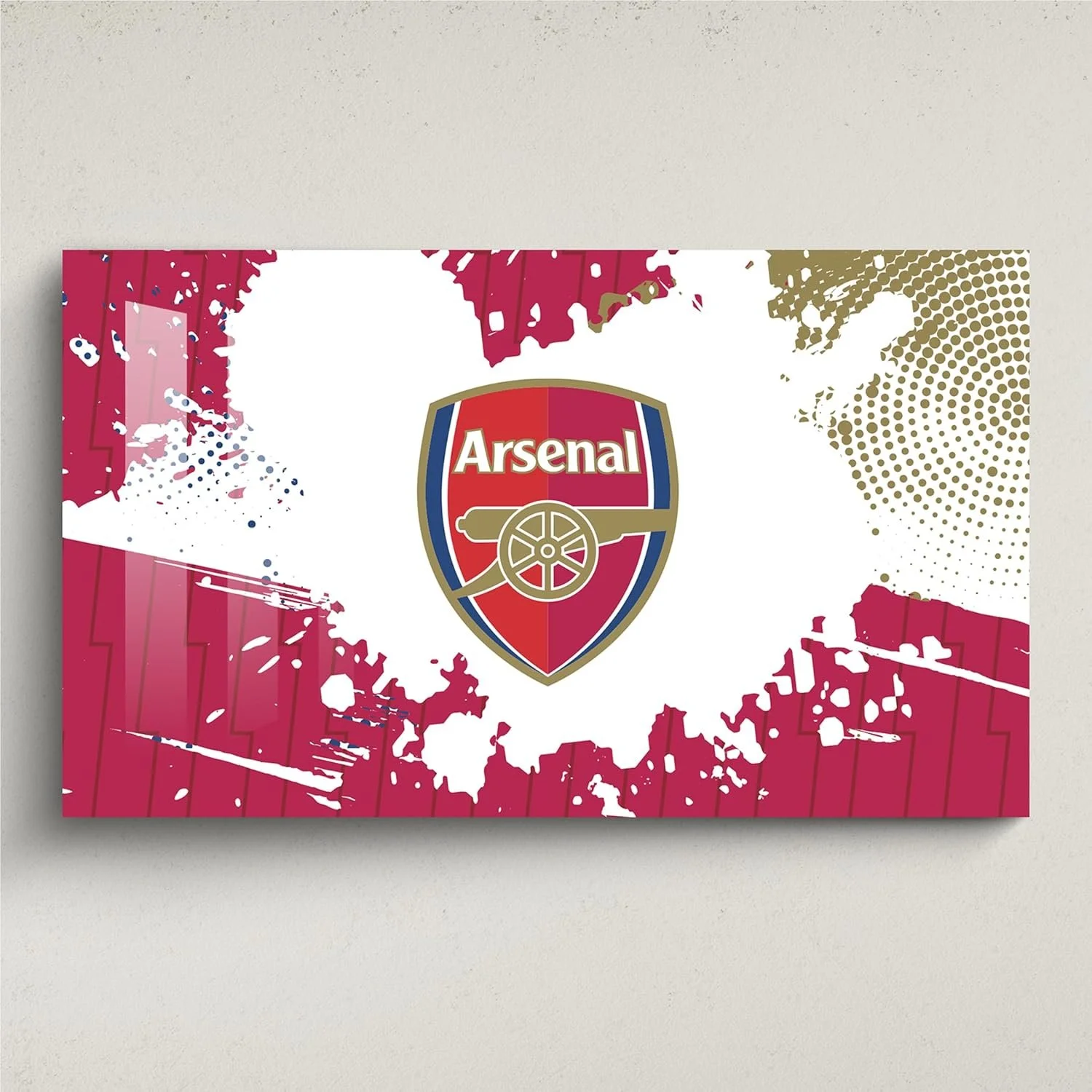 Arsenal FC Acrylic Wall Art | Small (65cm (w) x 40cm (h) | Full Crest on Lightening Colour Splash, Red - £45.60