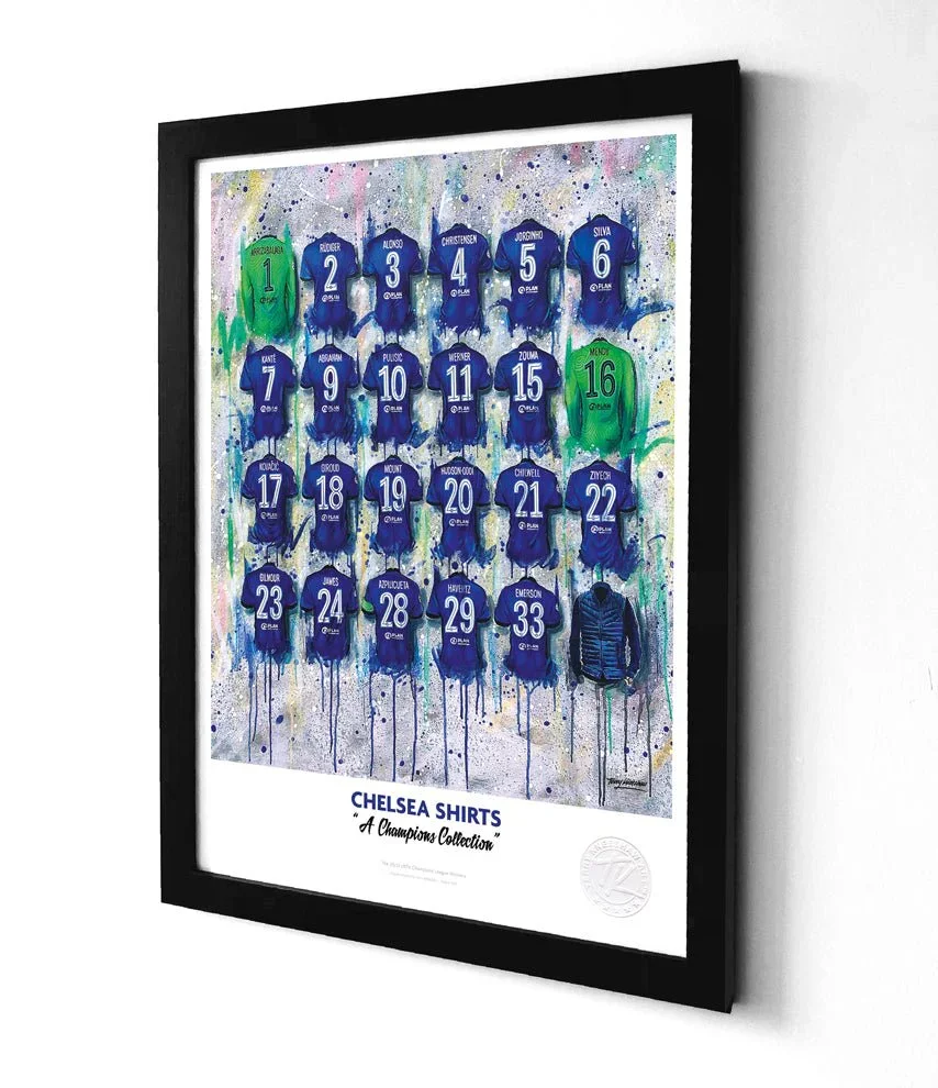 Chelsea Shirts Champions A3 Framed | Terry Kneeshaw Art - £34.99