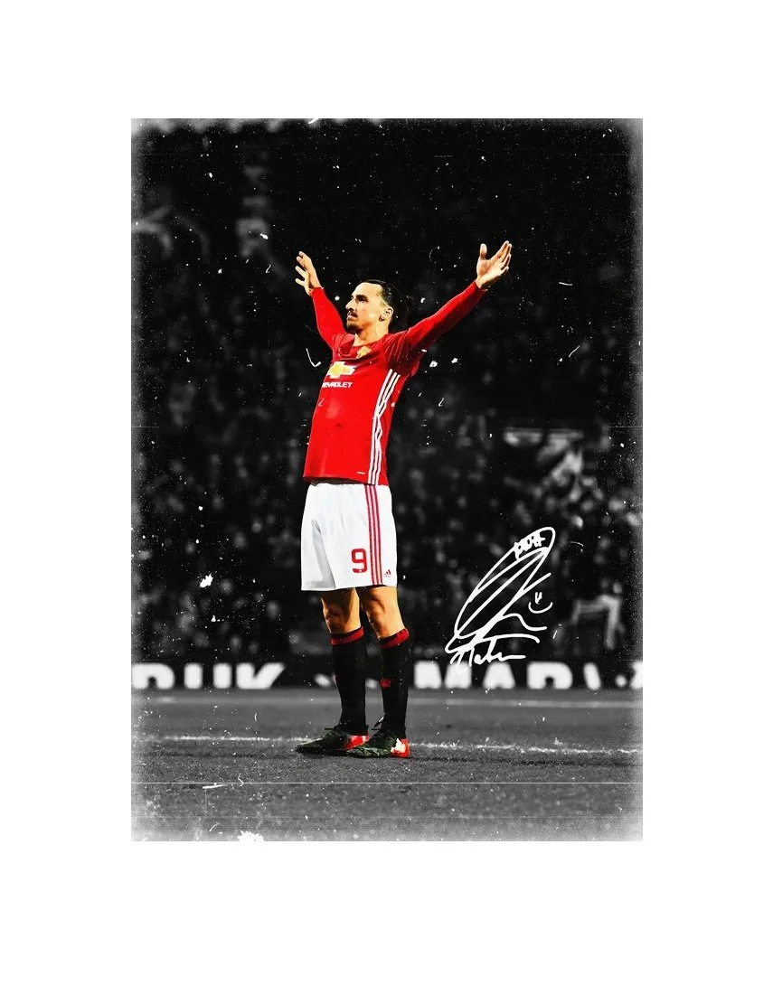Zlatan ibrahimović Signature | Manchester United FC | 50cm x 70cm Canvas Wall Art Print - £81.53 