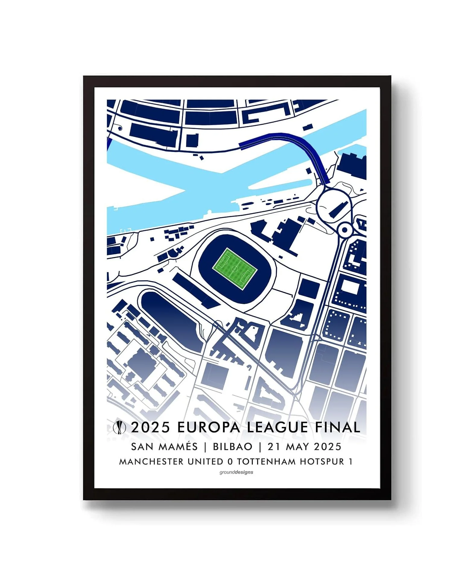 Tottenham Hotspur 2025 Europa League Winners | San Mamés Stadium Bilbao Map | Unframed A3 Art Print - £18.99