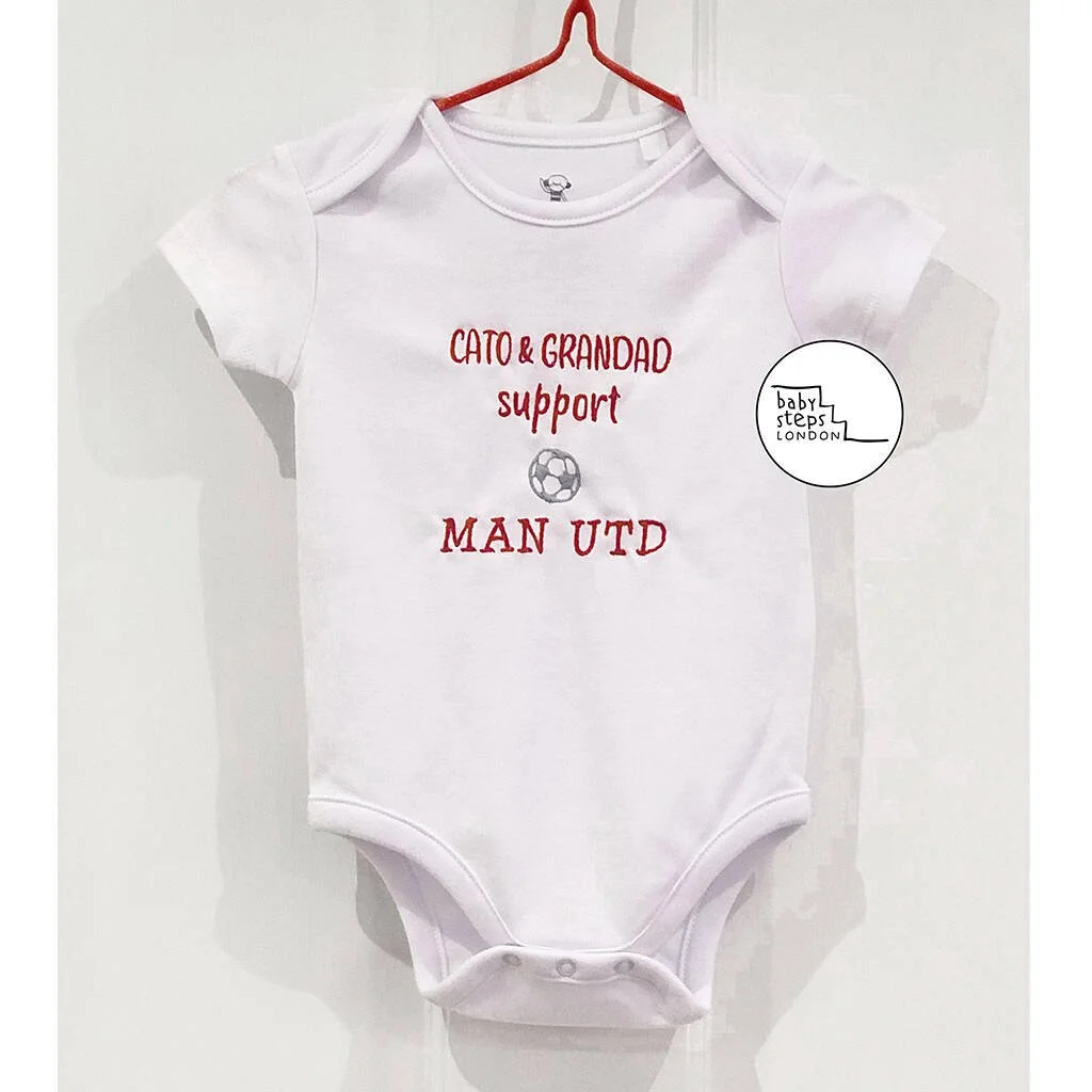 Embroidered Personalised Man Utd Football Team Bodysuit Onesie Vest | Newborn Baby Gift 0 - 18 months - £11.98