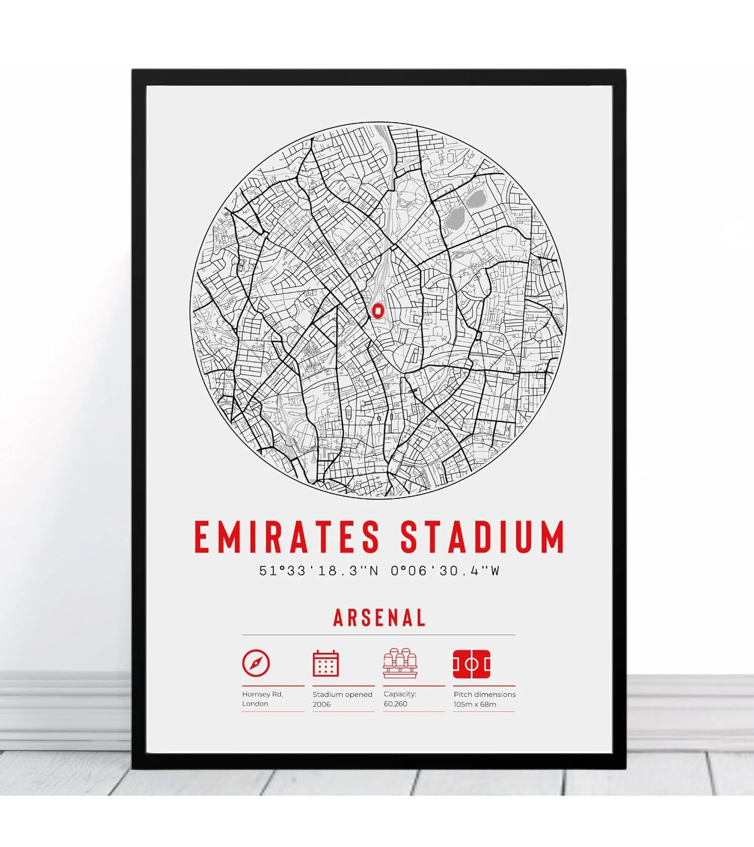 Arsenal Stadium Map | Framed & Print Only A3 Framed Deep Oak - £41.99 
