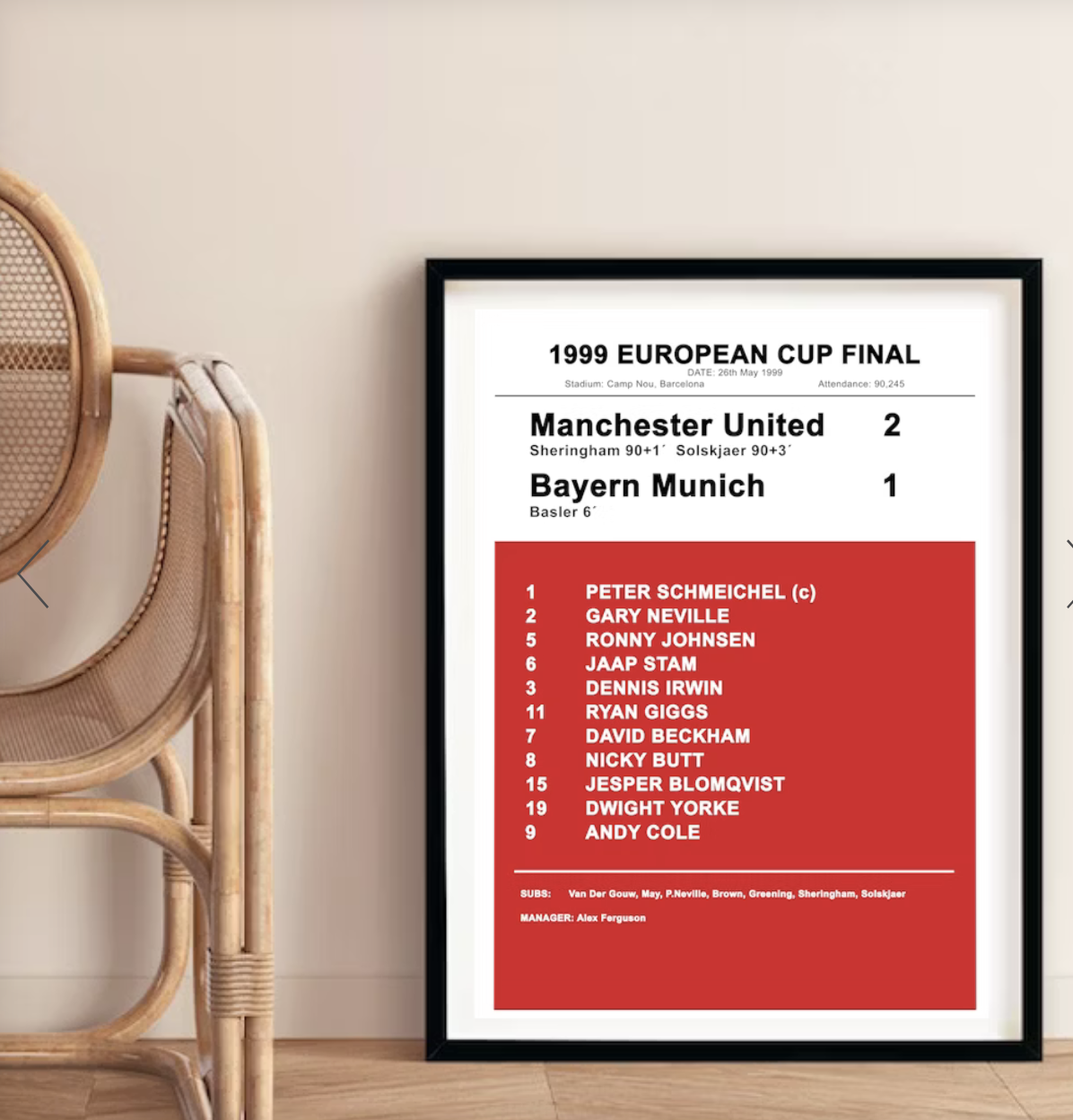 1999 Manchester United European Cup Final Art Print 45cm x 60cm Black Frame - £105.00