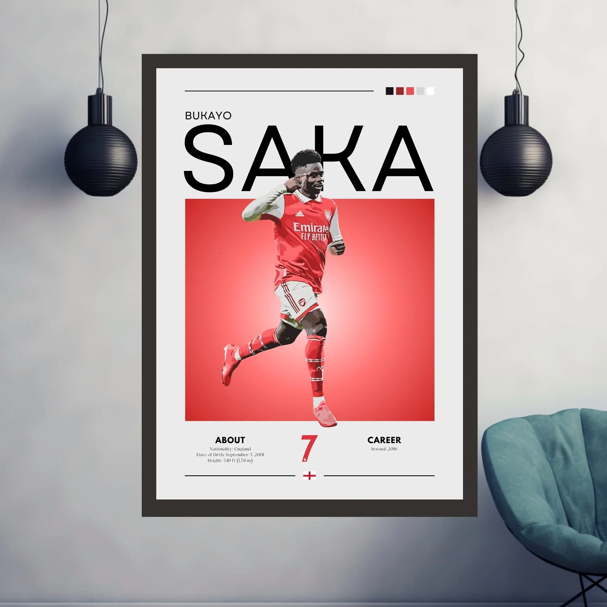 Bukayo Saka Poster - Arsenal Star Football Print A4 Black Frame
 £32.90 