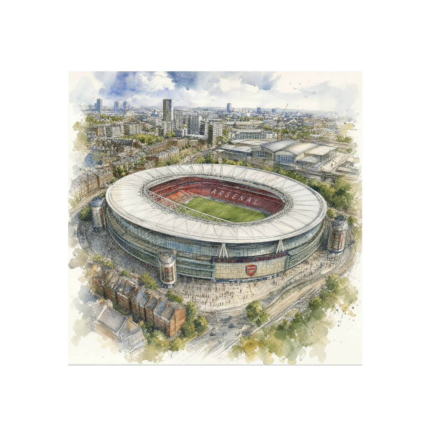 Emirates Stadium in Watercolour Art Print 50cm x 50cm Framed
 £99.95  