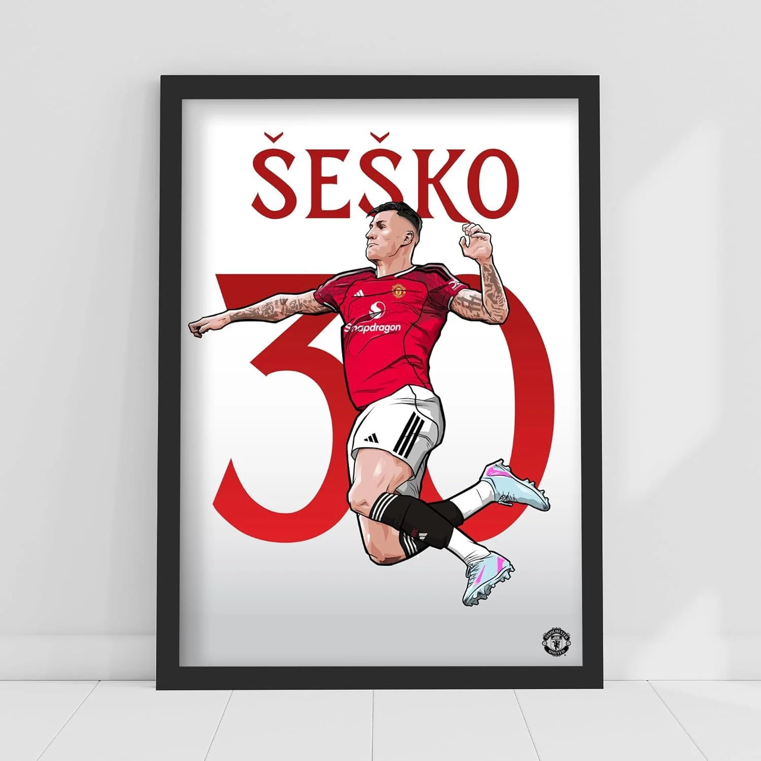 Benjamin Sesko 25/26 Illustration Poster Football Wall Art (21cm x 29.7cm - A4) Framed - £19.99