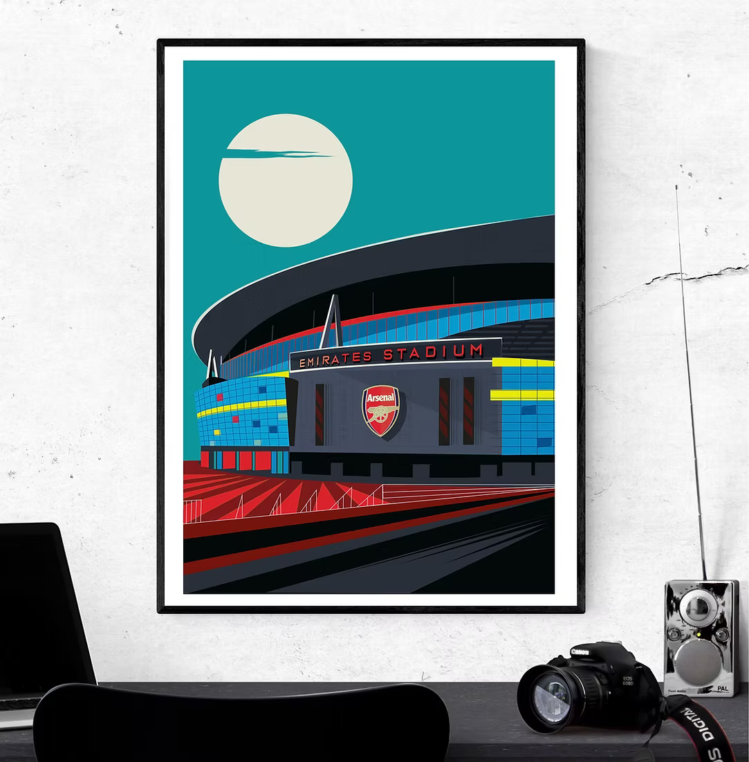 Moonlit Beauty. The Arsenal Stadium Illustrated Art Print | A3 Matte Print - £25.00