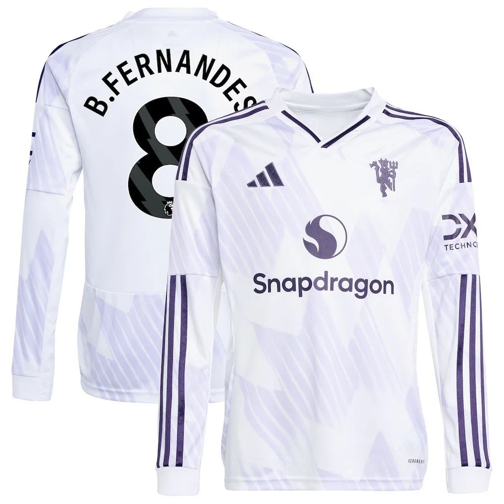Manchester United adidas Away Shirt 2025-26 | Kids | Long Sleeve Bruno Fernandes - £47.50 