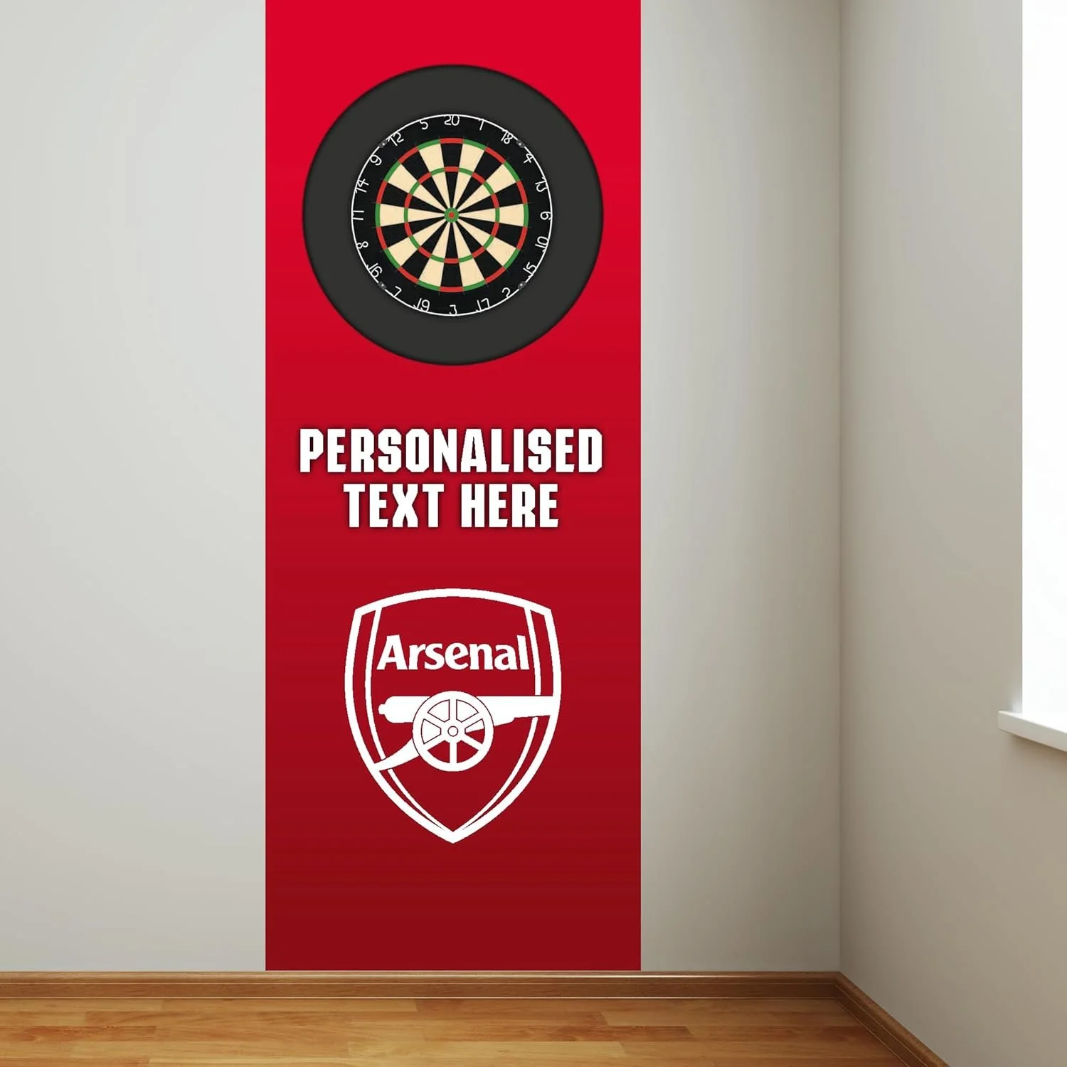 Arsenal FC Wall Sticker - Dart Board Backdrop with Personalised Text Wall Art  220cm height x 115cm width - £63.99
