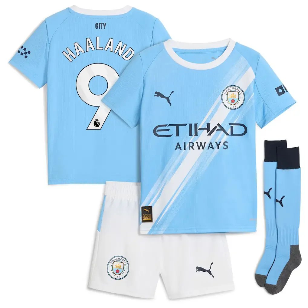 Manchester City PUMA Home Minikit 2025-26 with Haaland 9 Printing - £75.00