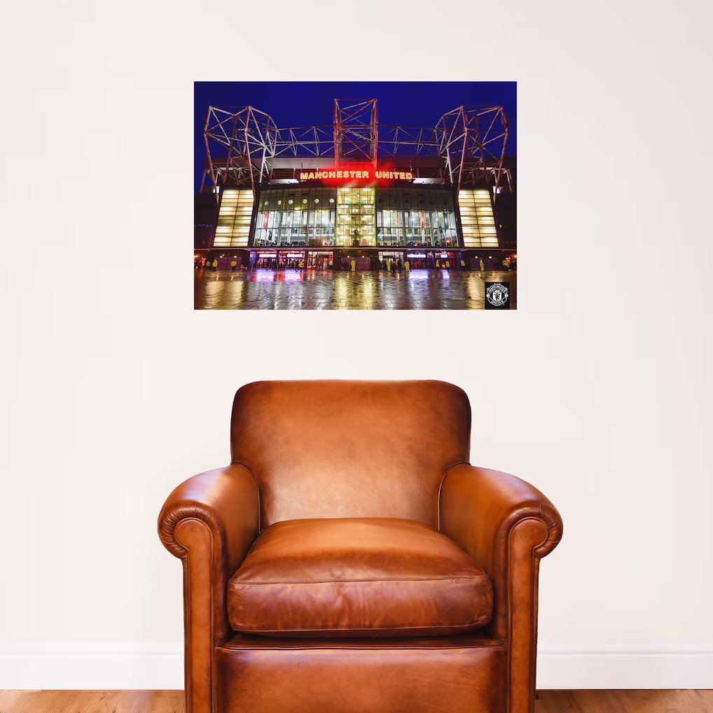 Manchester United Old Trafford Forecourt at Night Print - A3 - £14.99