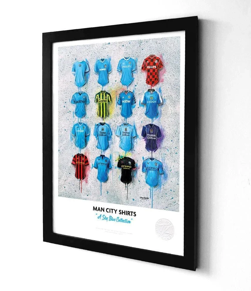Terry Kneeshaw Art Manchester City FC Shirts A3 Framed - £34.99