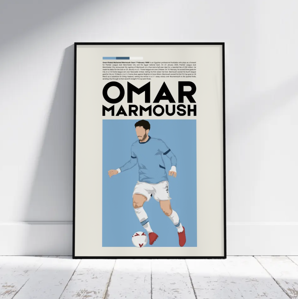 Omar Marmoush | Manchester City FC | A4 Framed Wall Art - £22.95