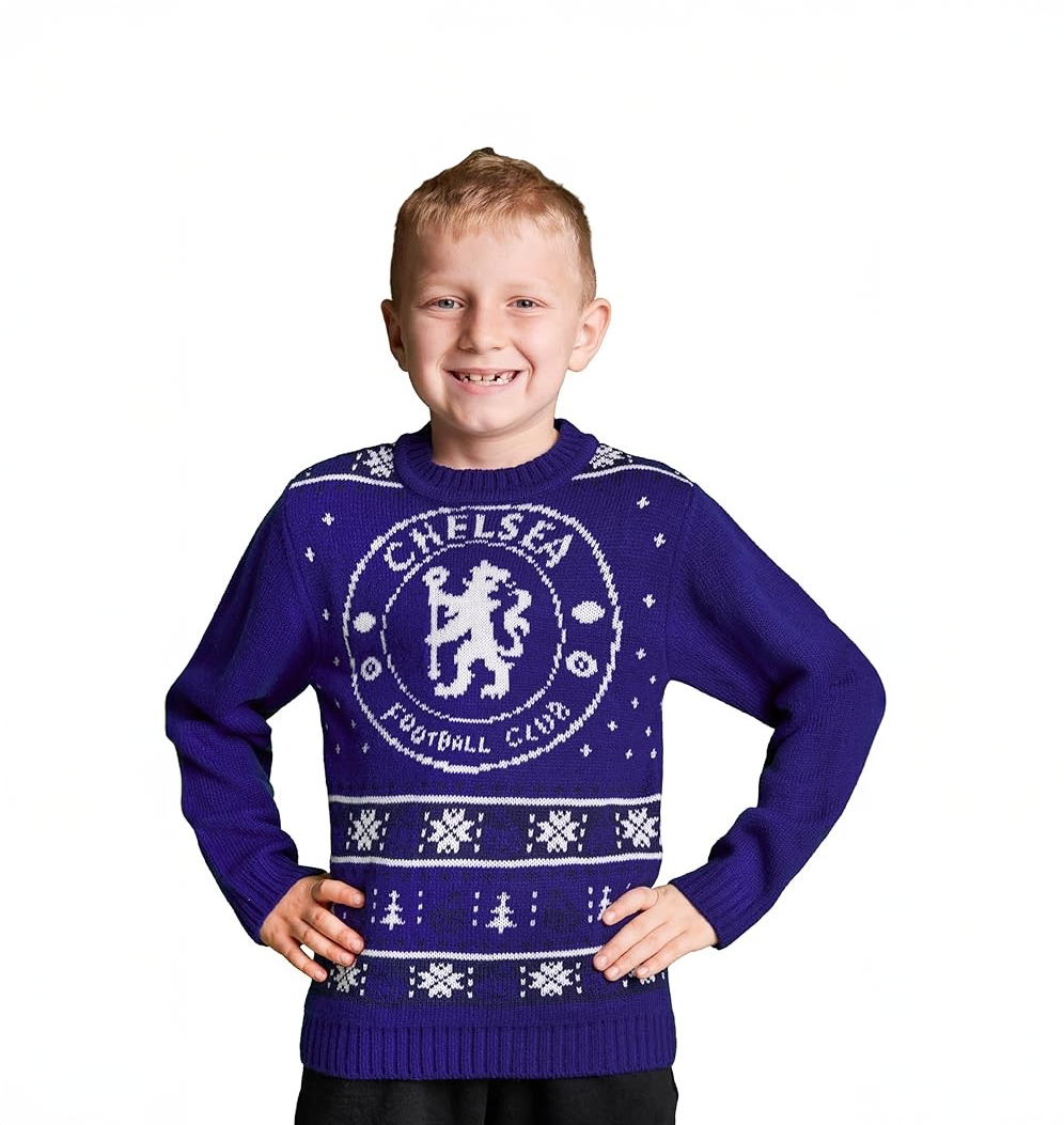 Chelsea FC Christmas Jumper Kids Teenagers Warm Cosy Football Xmas Jumper 7-14 Years Gifts for Boys - £23.29 