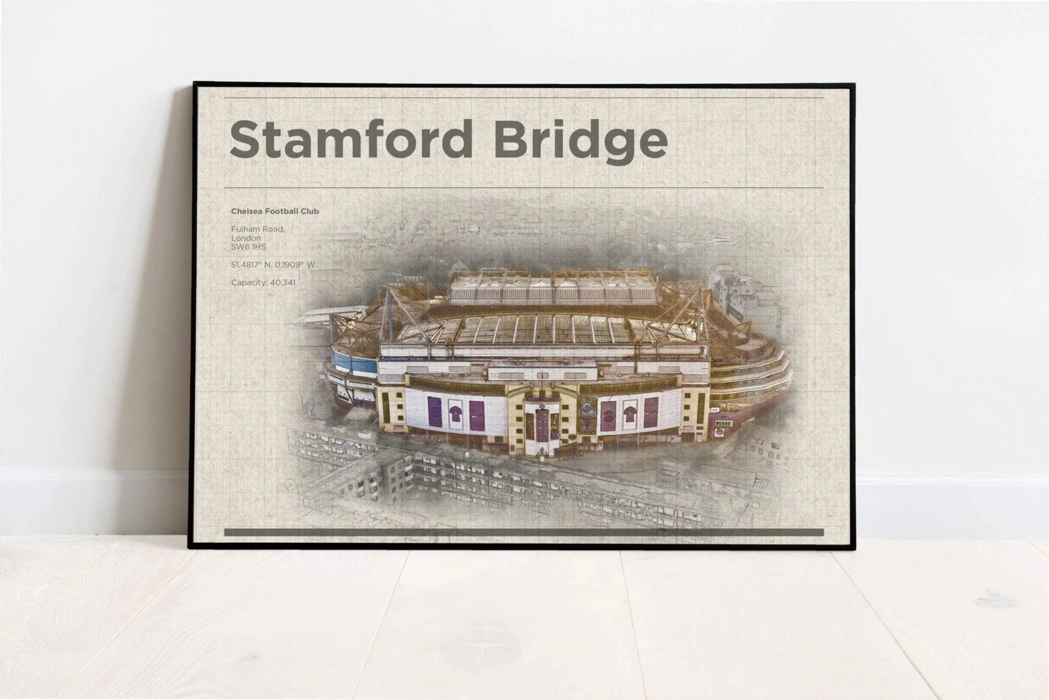 Chelsea Stamford Bridge Stadium Architectural Art Print | A3 Canvas Landscape - £64.99