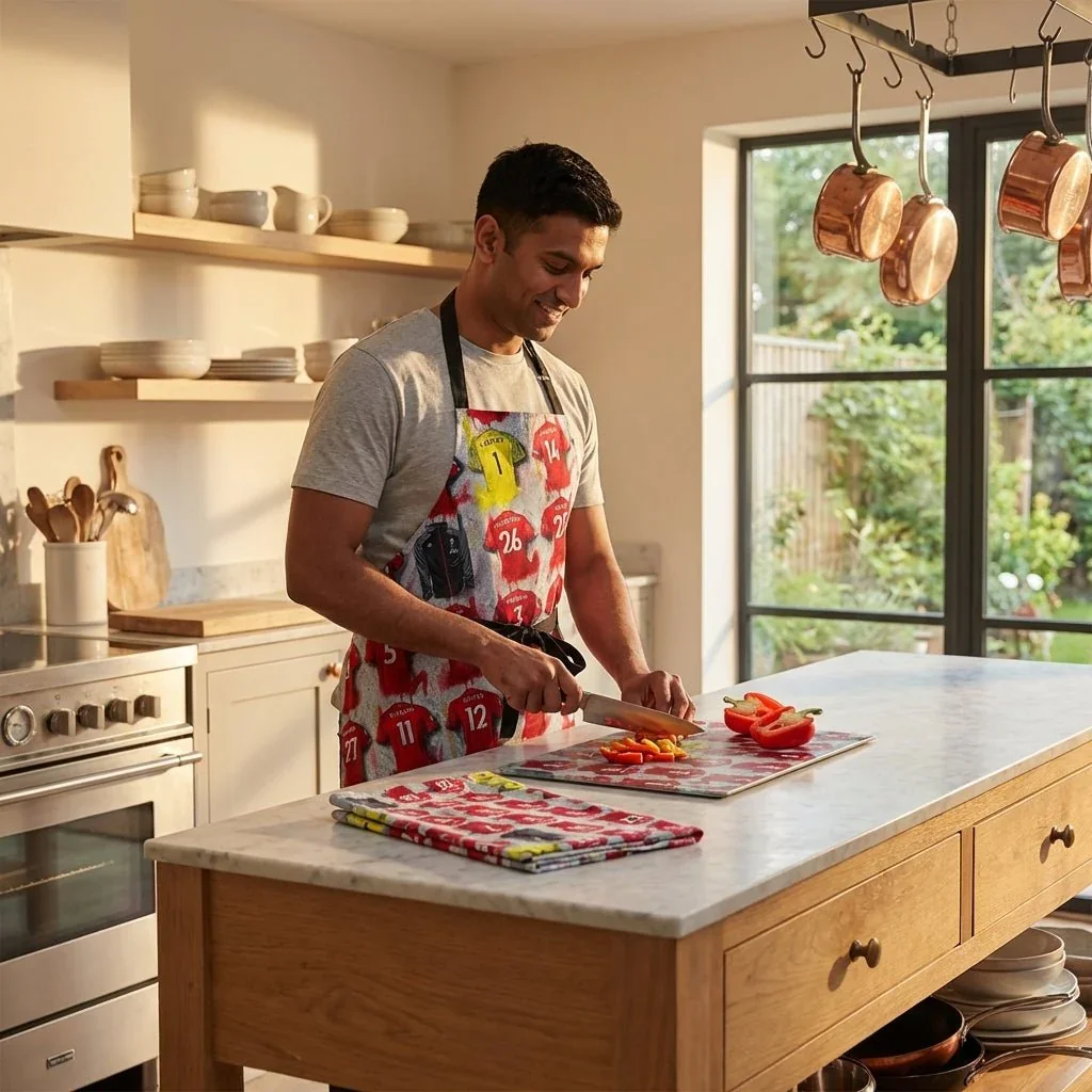 Liverpool Champions BBQ Bundle | Apron, Chopping Board & Tea Towel Set | Terry Kneeshaw Art - £79.99