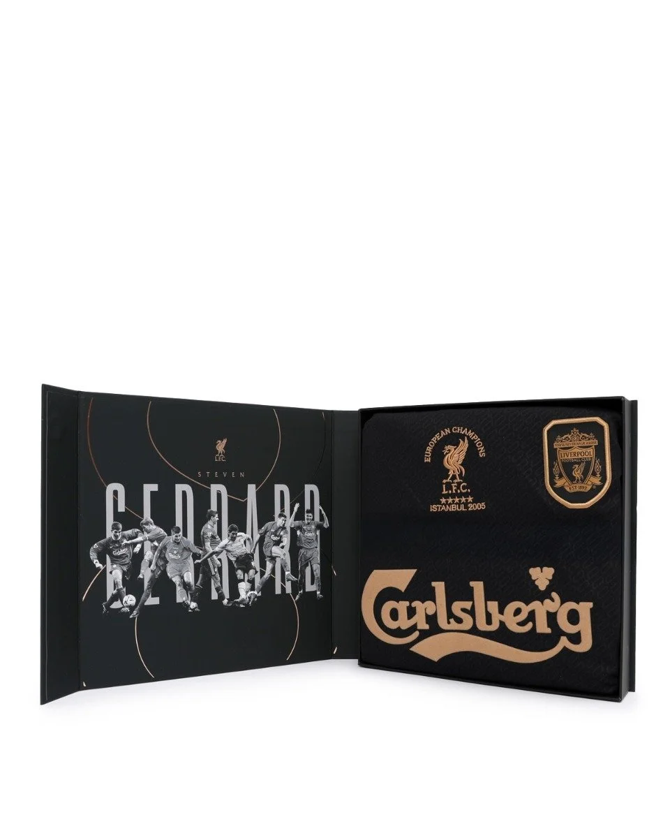 LFC Signed Gerrard Istanbul Boxed Shirt Black & Gold - £400.00