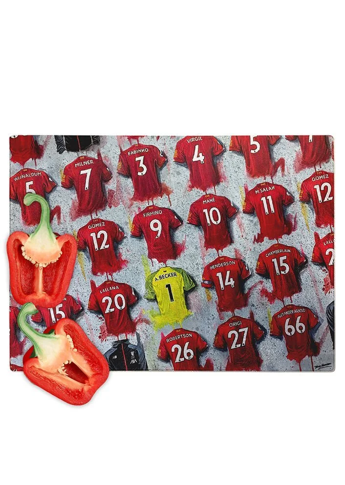 Liverpool FC Shirts | A Champions Collection Chopping Board | Terry Kneeshaw Art - £34.99