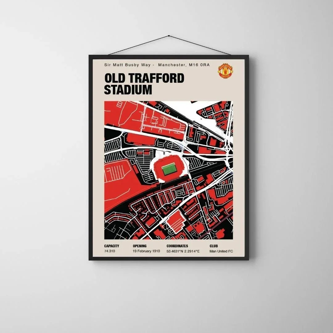 Manchester Utd Old Trafford Map Print (A4 Framed) - £12.99