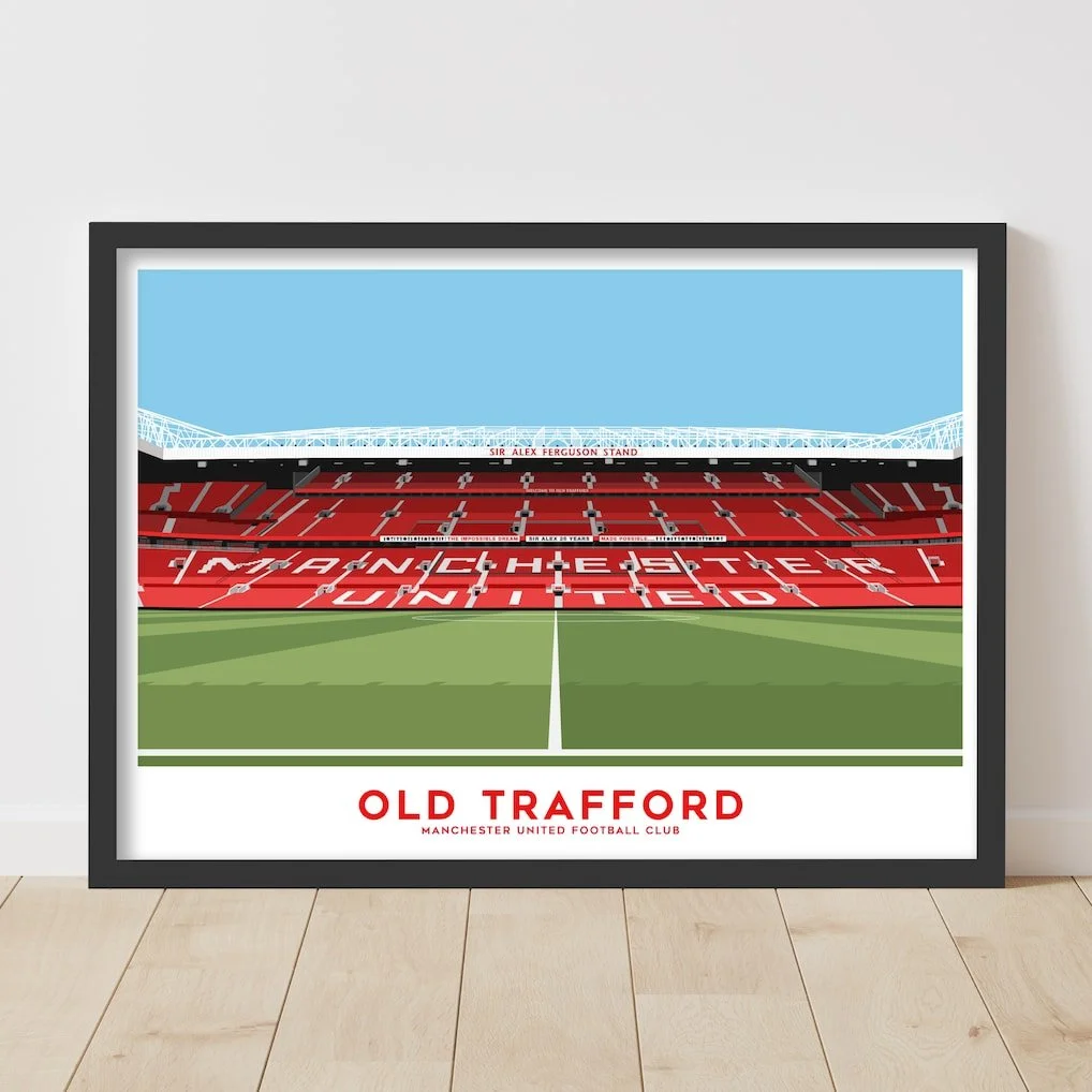 Manchester United Old Trafford SAF Stand Illustration Framed Print - A2 - £37.49