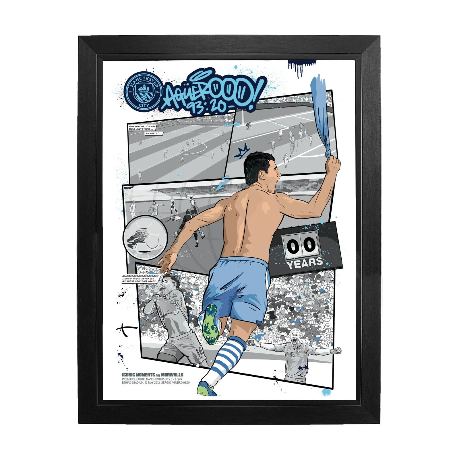 Manchester City x Murwalls Sergio Agüero Iconic Moments Framed Print - £22.50