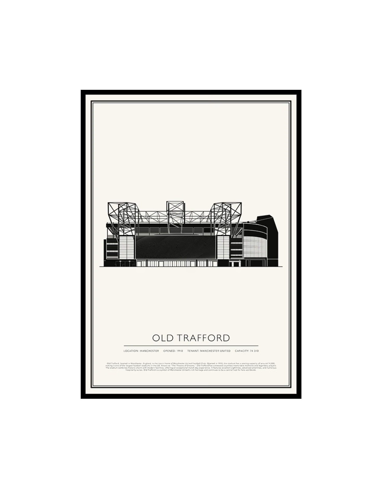 Old Trafford Vintage Sketch Poster (50 x70cm) Framed - £64.80