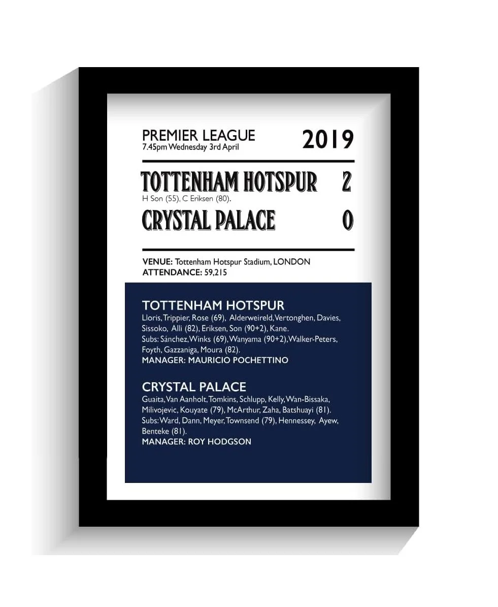 Tottenham Hotspur FC | First Game at the Tottenham Hotspur Stadium | Framed 30cm x 21cm Wall Art - £17.99