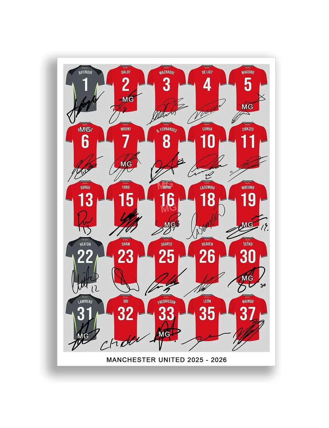 Manchester United Team Squad 2025-2026 Signed Poster Print Framed Picture Autographs 25/26 A4 Squad Poster - £9.97