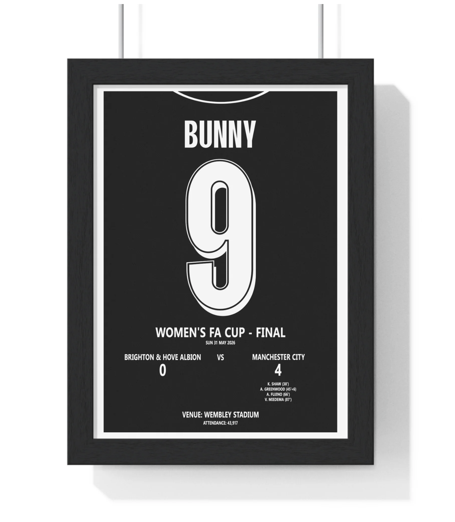 Manchester City Women's FA Cup Final 2026 Poster - Bunny 9 A4 Framed
 £24.99 