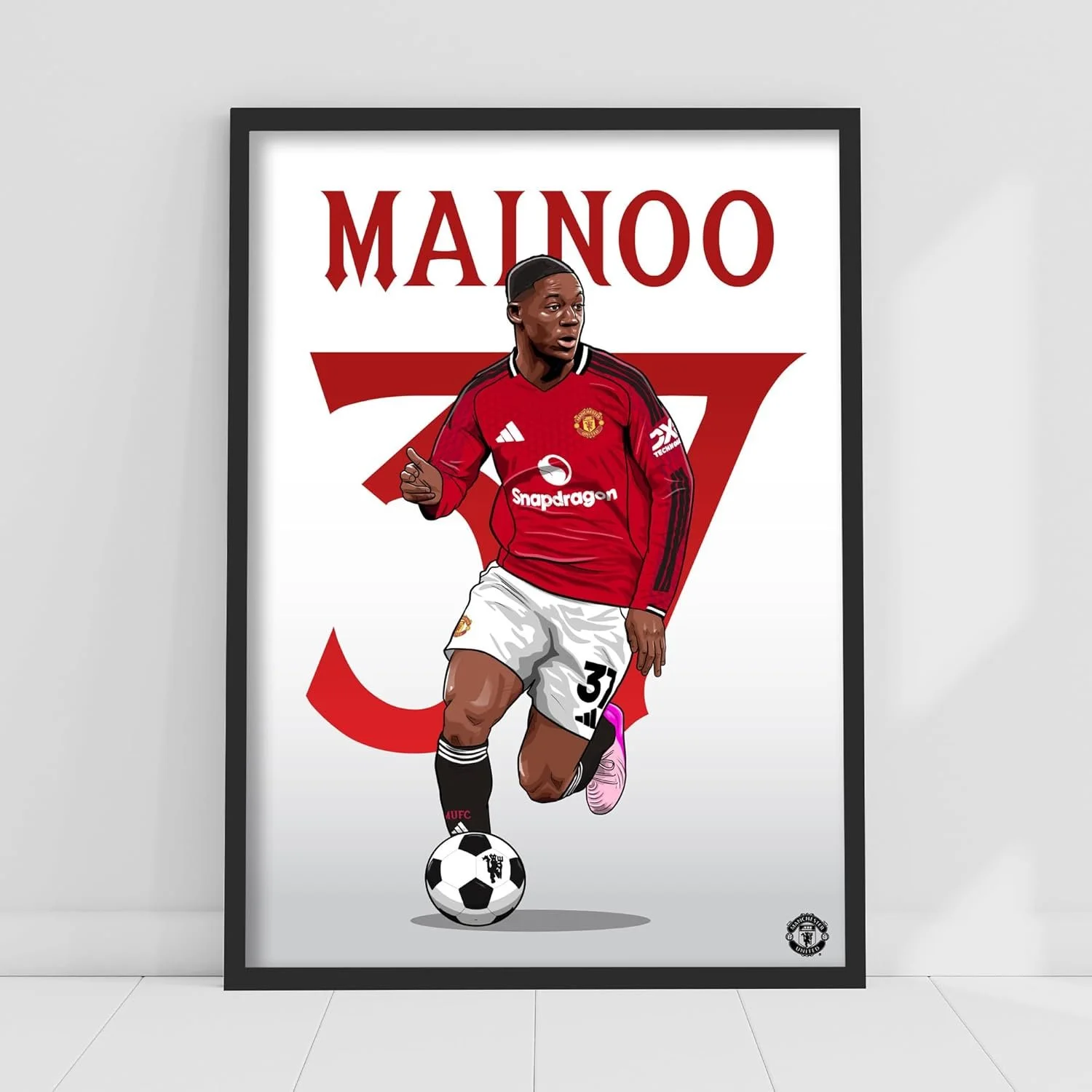 Kobbie Mainoo 25/26 Illustration Player Poster (42cm x 59.4cm - A2) Framed - £17.99
