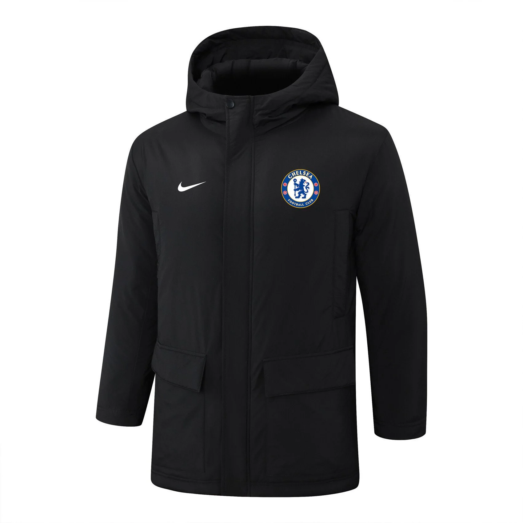 Chelsea F.C. Black Padded Parka Jacket – Heat-Printing Logo - £93.27