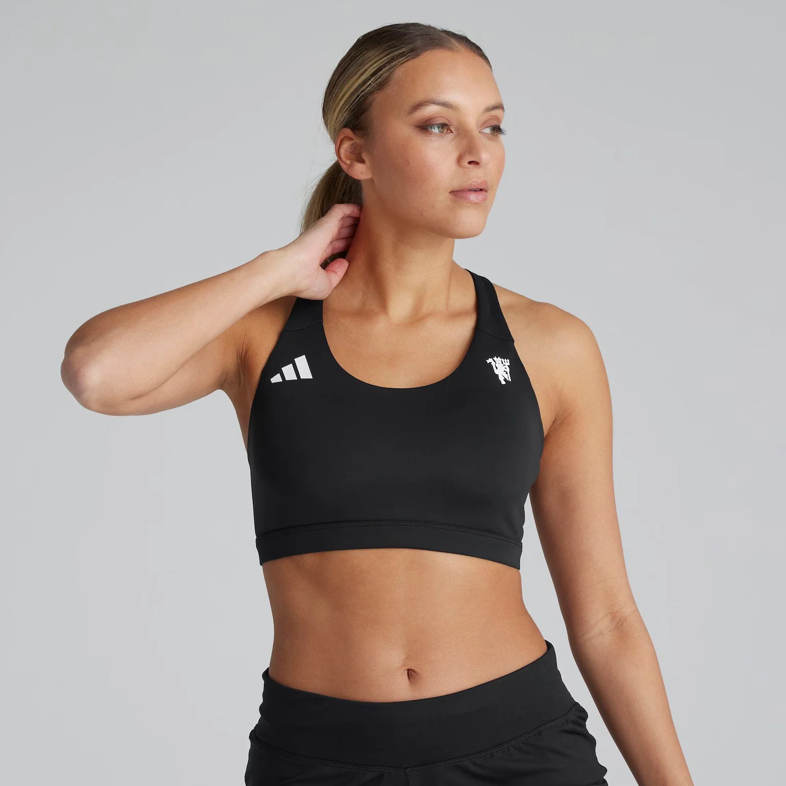 Manchester United x adidas Womens Essentials Aeroready 3-Stripes Sports Bra Black - £33.00