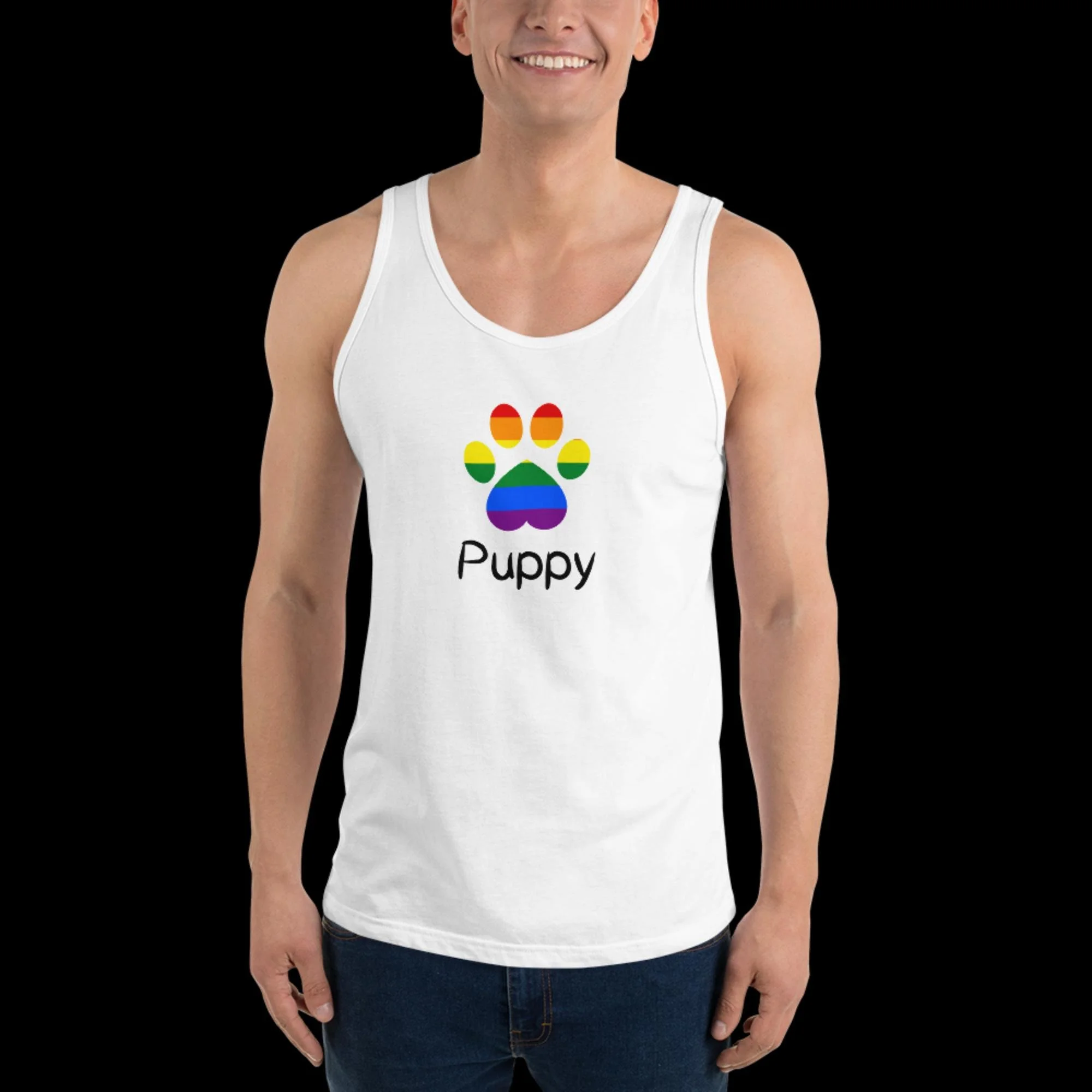 Playful Puppy Tank Top - Traditional Rainbow Pride