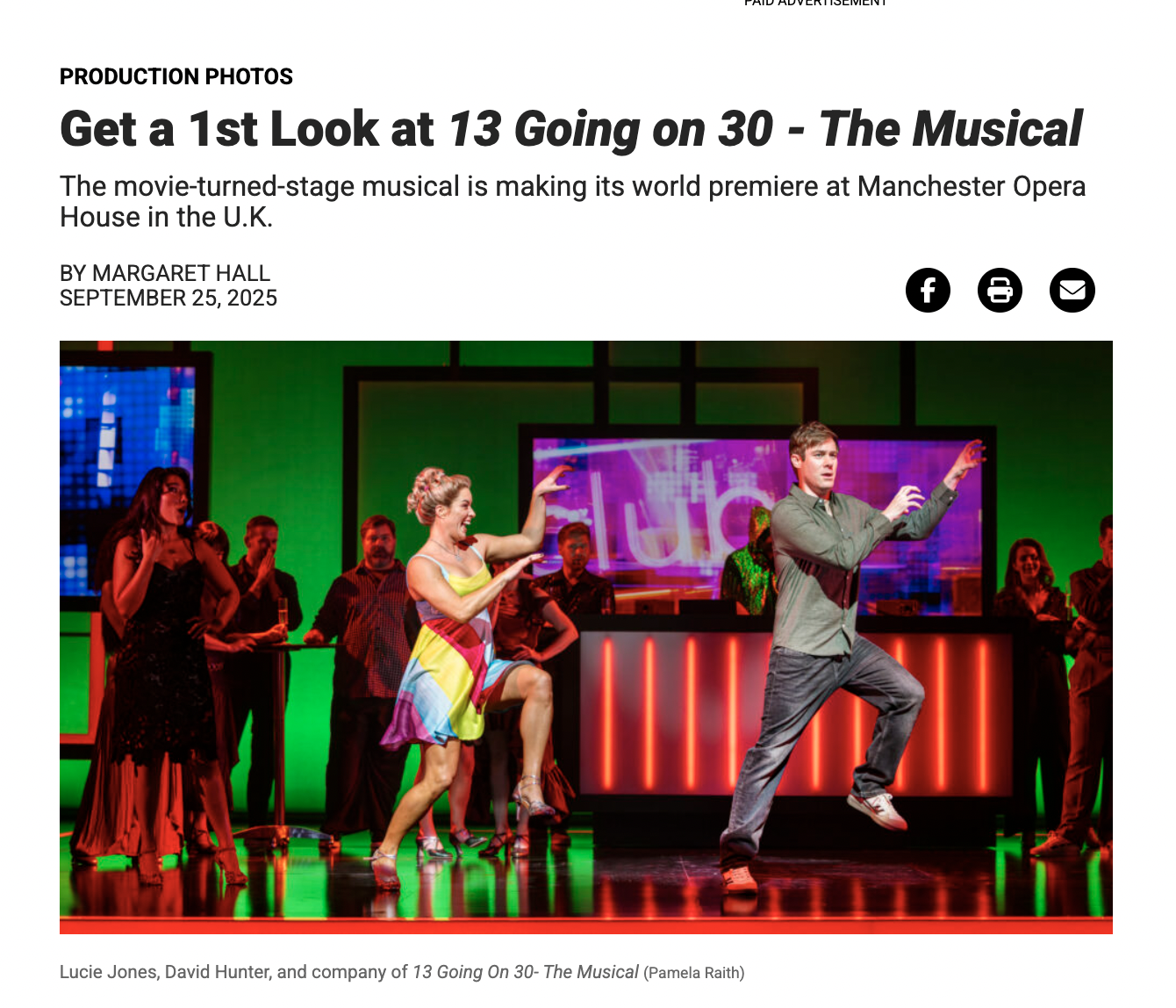 Needle Productions is excited to be involved in the UK premiere of "13 Going on 30 - The Musical". Executive produced by Jennifer Garner, "13 Going on 30" premiered at the Manchester Opera House in Fall 2025. 