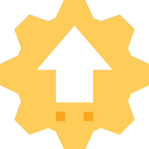 Simple geometric design with a white triangle centered on a gold circular background with irregular edges