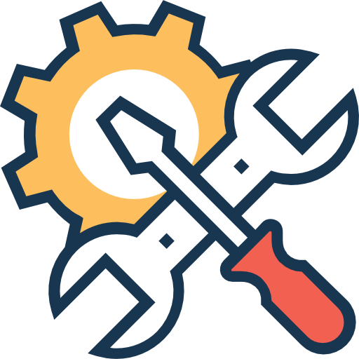 Icon of a gear, wrench, and screwdriver crossed over each other, representing tools or maintenance.